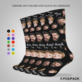 FacePajamas Sublimated Crew Socks-2WH-SDS 5PCS(One Color) Fathers Day Socks With Custom Dad Kid Face Black Background Personalized Sublimated Crew Socks Gift For Australian Father's Day