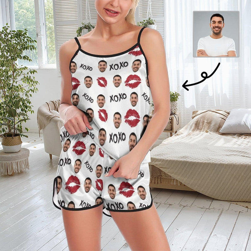 FacePajamas Pajama Cami / One Face / XS Custom Face Pajamas XOXO Nightwear Personalized Red Lips Women's Pajama Set For Wife or Girlfriend