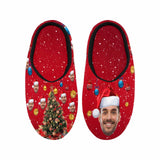 FacePajamas Slippers Couple Gift Red Custom Face Christmas Tree All Over Print Personalized Non-Slip Cotton Slippers For Girlfriend Boyfriend