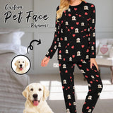 FacePajamas Pet Pajama Custom Black Women's Long Crew Neck Pajama Set Valentine's Day with My Special Sweetheart