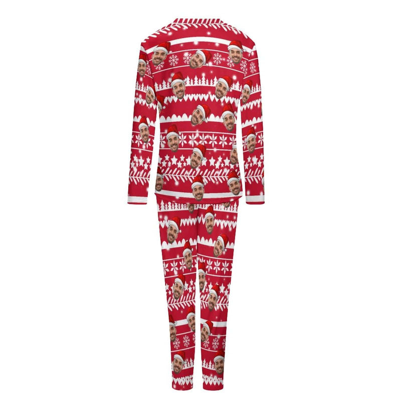 FacePajamas Pajama Custom Boyfriend Face Christmas Pattern Sleepwear Personalized Women's Slumber Party Crewneck Long Pajamas Set