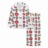 FacePajamas Pajama Custom Boyfriend Face XOXO Red Lips Nightwear Personalized Women's Slumber Party Long Pajama Set