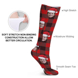 FacePajamas Sublimated Crew Socks-2WH-SDS Custom Christmas Face Socks Red Plaid Personalised Face Printed on Socks Sublimated Crew Socks Christmas Gifts