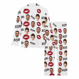 FacePajamas Pajama Custom Couple Face Pajamas Red Lips Sleepwear Personalized Women's Slumber Party Long Pajama Set