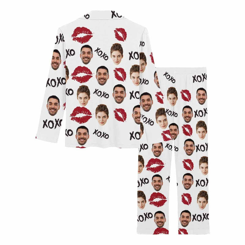 FacePajamas Pajama Custom Couple Face Pajamas Red Lips Sleepwear Personalized Women's Slumber Party Long Pajama Set