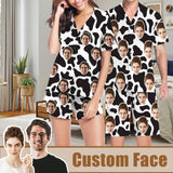 FacePajamas Pajama Custom Couples Pajamas Personalized Face Black White Couple Matching V-Neck Short Pajama Set