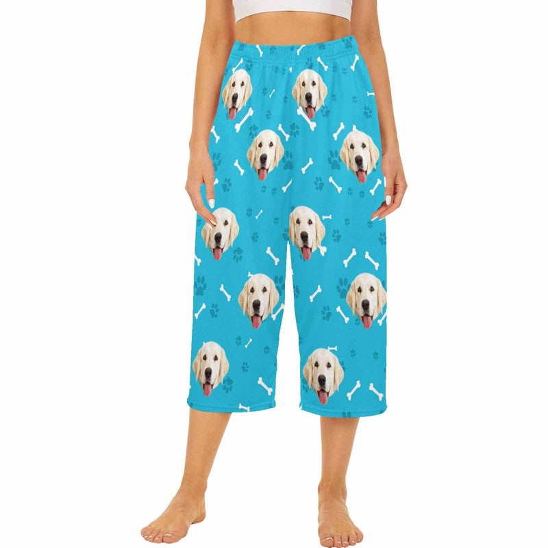 FacePajamas Pajama Shirt&Pants Custom Dog Face Blue Cropped Pajama Pants For Women Girlfriend Fashion Gift Personalized Cute