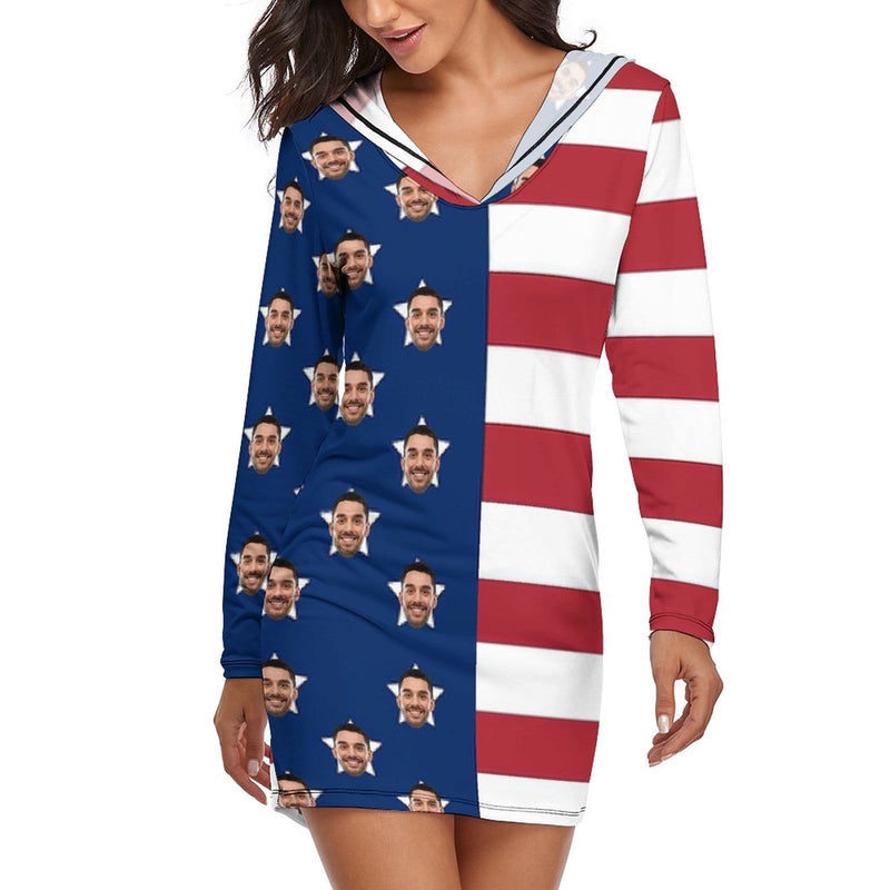 FacePajamas Pajama-2YX-SDS Custom Face Ameirian Flag Tracksuit Women's Long Sleeve  Loungewear