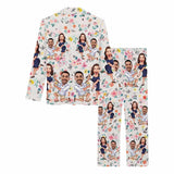 FacePajamas Pajama Custom Face Cartoon Pajamas Couples Flower Pattern Nightwear Personalized Women's Long Pajama Set