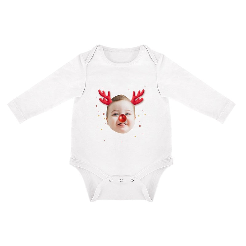 FacePajamas Baby Pajama Custom Face Christmas Antlers Infant Bodysuit One Piece Jumpsuit Personalized Long Sleeve Rompers Baby Clothes