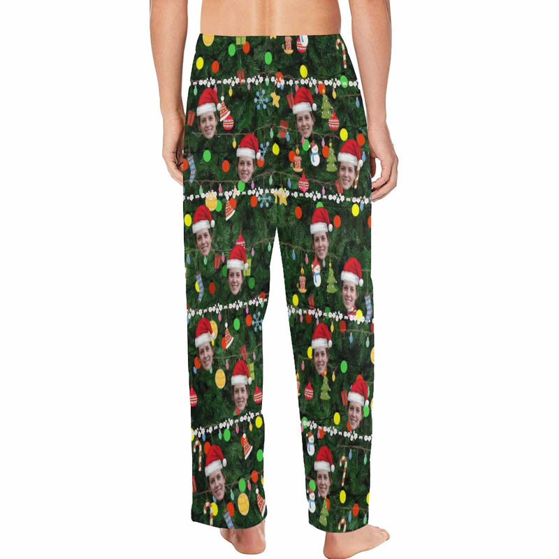 FacePajamas Pajama Shirt&Pants Custom Face Christmas Red Hat Tree Trinkets Sleepwear Personalized Women's&Men's Slumber Party Long Pajama Pants