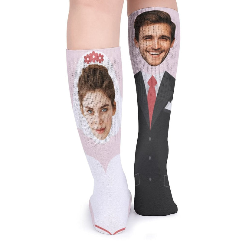 FacePajamas Sublimated Crew Socks-2WH-SDS Custom Face Couple Sublimated Crew Socks Wedding Socks Personalized Funny Photo Socks Gift