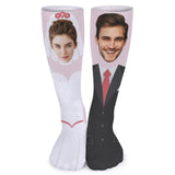 FacePajamas Sublimated Crew Socks-2WH-SDS Custom Face Couple Sublimated Crew Socks Wedding Socks Personalized Funny Photo Socks Gift