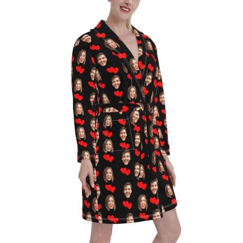 FacePajamas Pajama-2YX-ZW Custom Face Love Couple Matching Pajamas Fleece Robe Loungewear