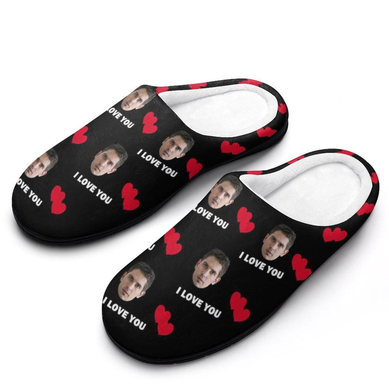 FacePajamas Slippers-2YX-SDS Custom Face Love Heart Men's All Over Print Cotton Slippers