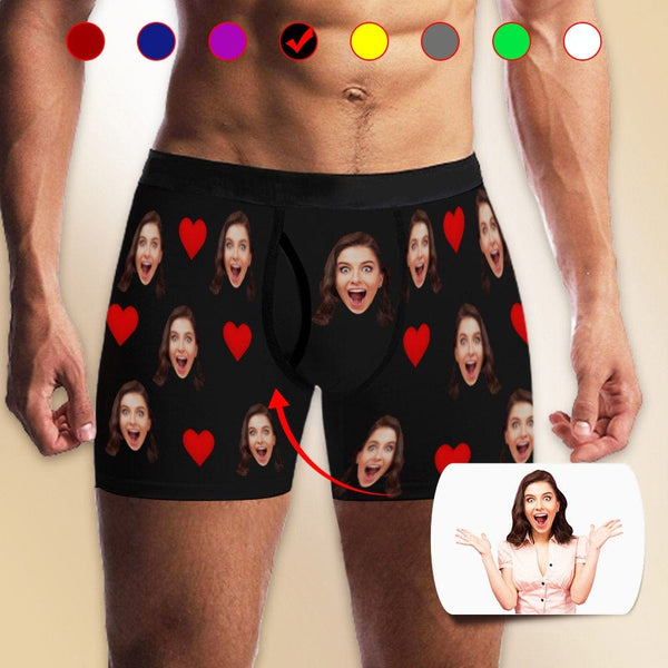 FacePajamas Underwear Custom Face Mens Pocket Boxer Briefs Love Heart Black Personalized Men's Boxer Underwear