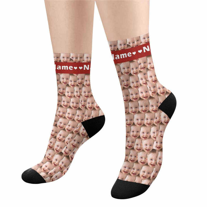 FacePajamas Sublimated Crew Socks Custom Face&Name Socks Faces On Socks Personalized Photo Cute Baby Sublimated Crew Socks