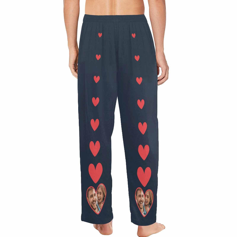 FacePajamas Pajama Pants Custom Face Pajama Pants Red Heart Couple Photo Sleepwear for Men & Women