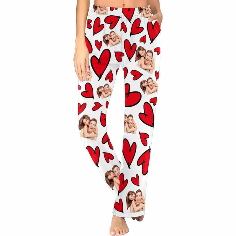 FacePajamas Pajama Pants Custom Face Pajama Pants Red Heart Sleepwear for Men & Women