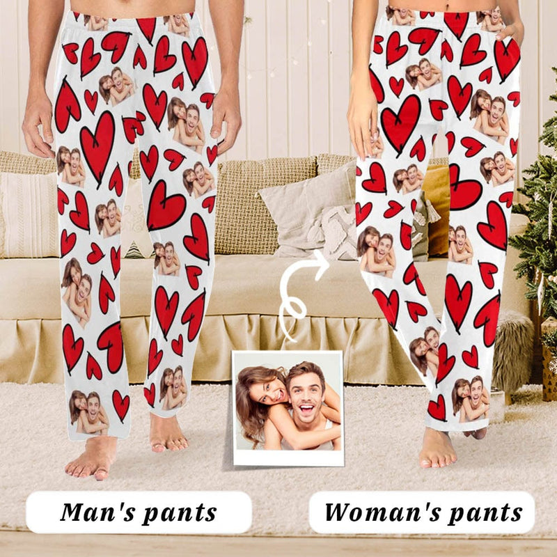 FacePajamas Pajama Pants Custom Face Pajama Pants Red Heart Sleepwear for Men & Women