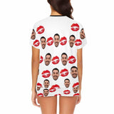 FacePajamas Pajama Custom Face Pajamas Red Lips Print Sleepwear Personalized Women's Short Pajama Set For Her