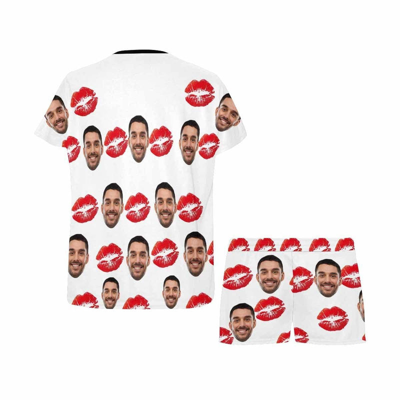 FacePajamas Pajama Custom Face Pajamas Red Lips Print Sleepwear Personalized Women's Short Pajama Set For Her