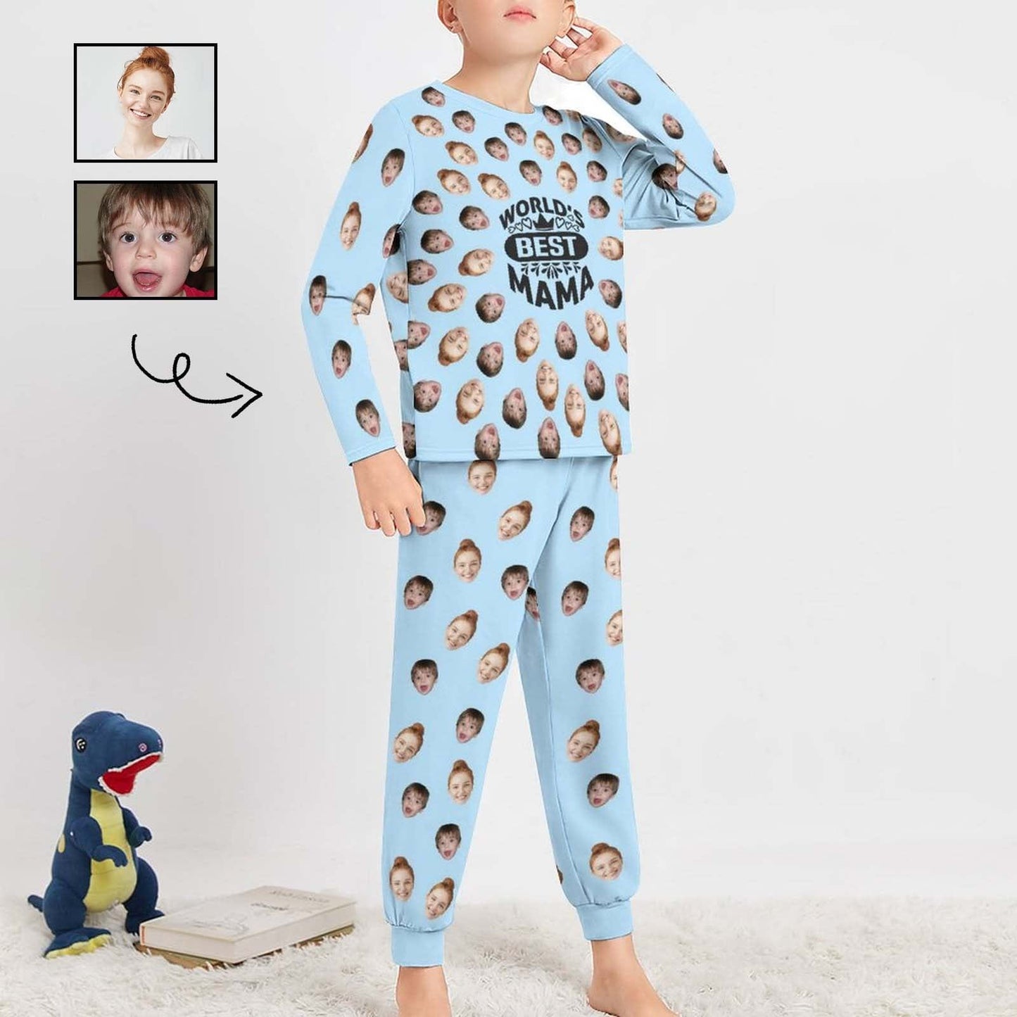 FacePajamas Mother-kid Pajamas Custom Face Pajamas Sets Blue Pink Best Mama Mother-kid Matching Nightwear Mother's Day & Birthday Gift