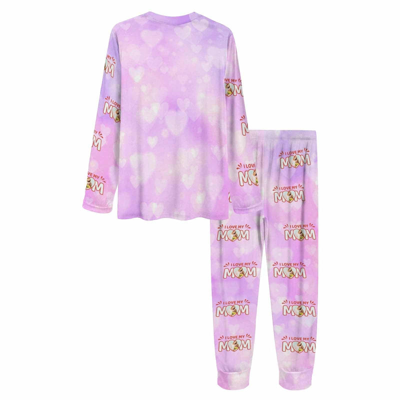 FacePajamas 387560669431 Custom Face Pajamas Sets Pink Purple Heart Love Mom Mother-kid Matching Nightwear Mother's Day & Birthday Gift