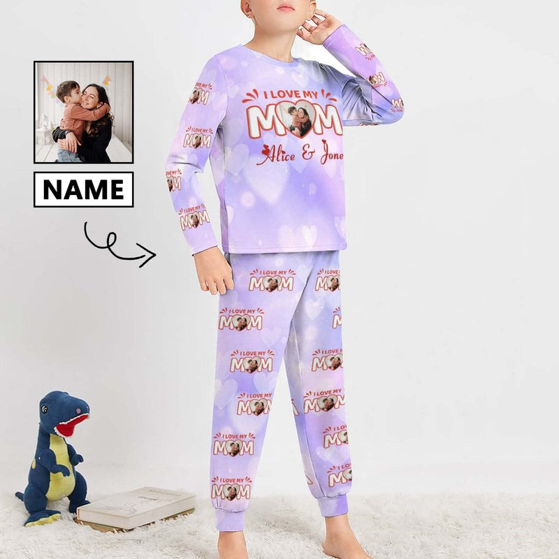 FacePajamas 387560669431 Custom Face Pajamas Sets Pink Purple Heart Love Mom Mother-kid Matching Nightwear Mother's Day & Birthday Gift