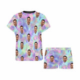 FacePajamas Pajama Custom Face Pajamas Tie-dye Laser Pink Blue Sleepwear Personalized Women's Short Pajama Set