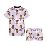 FacePajamas Pajama Custom Face Pajamas Tie-dye Violet Sleepwear Personalized Women's Short Pajama Set