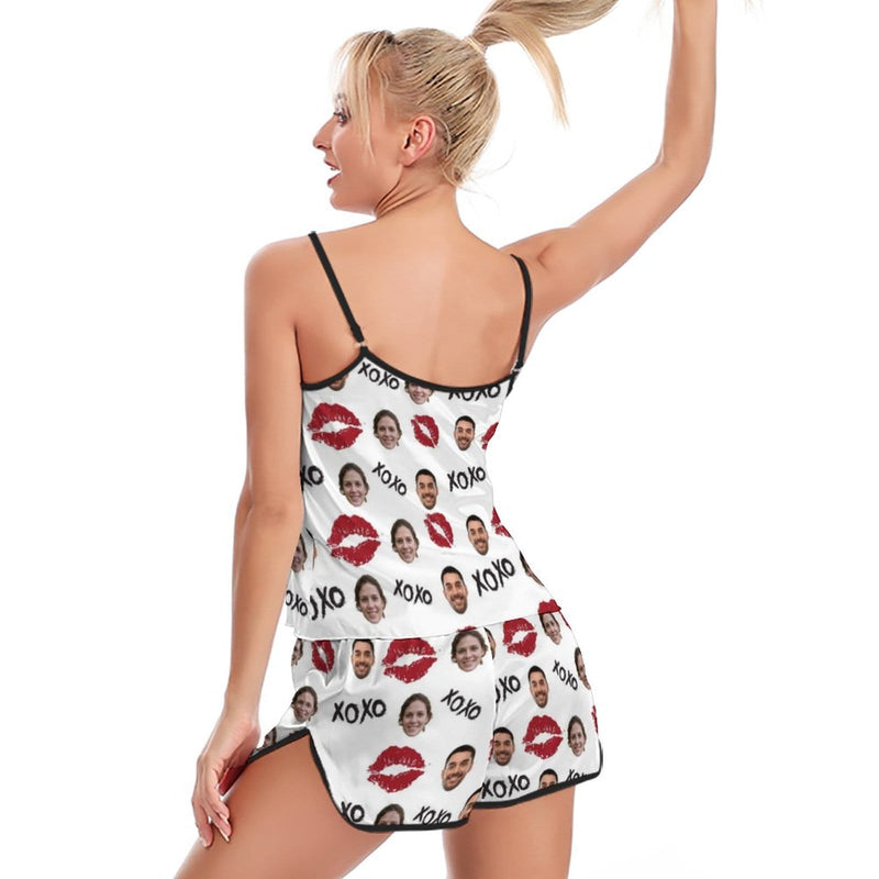 FacePajamas Pajama Custom Face Pajamas XOXO Nightwear Personalized Red Lips Women's Pajama Set For Wife or Girlfriend