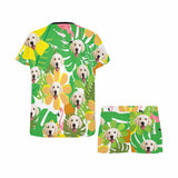 FacePajamas Pajama Custom Face Pet Pajamas Summer Green Leaves Loungewear Personalized Women's Short Pajama Set