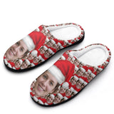 FacePajamas Slippers-2YX-SDS Custom Face Seamless Photo Christmas Hat Women's All Over Print Cotton Slippers