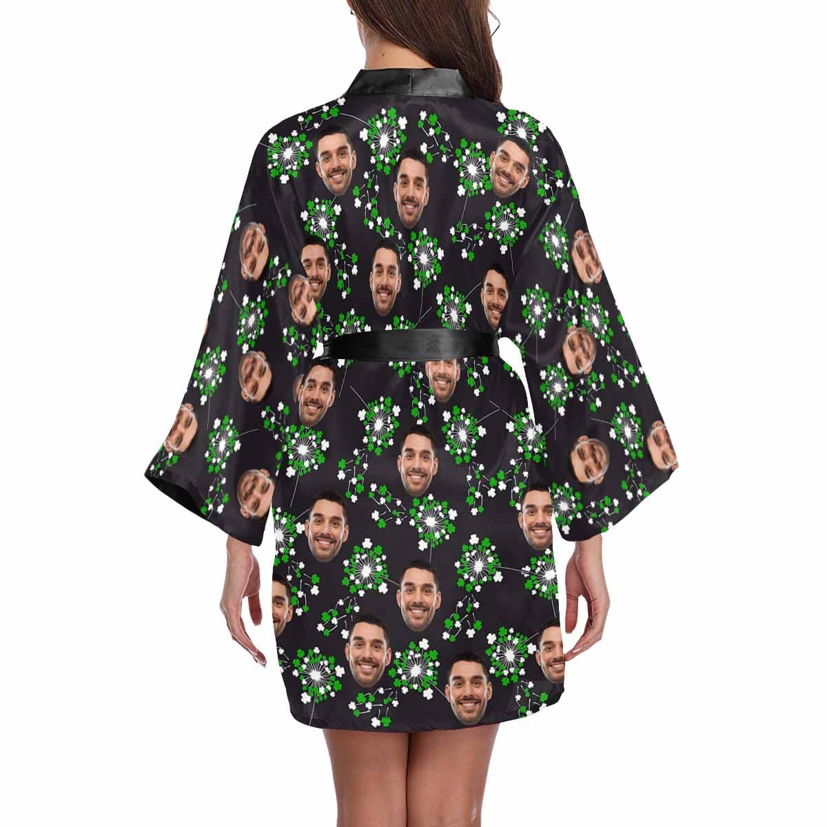 FacePajamas Pajama Custom Face Shamrock Dandelion Women's Short Pajama Kimono Robe