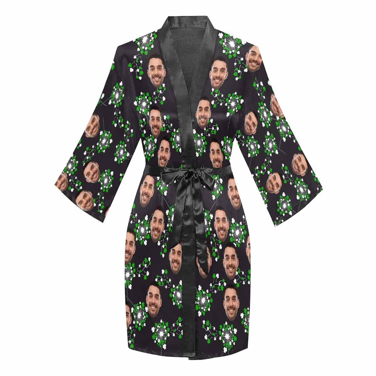 FacePajamas Pajama Custom Face Shamrock Dandelion Women's Short Pajama Kimono Robe