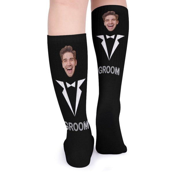 FacePajamas Sublimated Crew Socks-2WH-SDS Custom Face Sublimated Crew Socks Black Background Socks Personalized Funny Photo Socks Gift