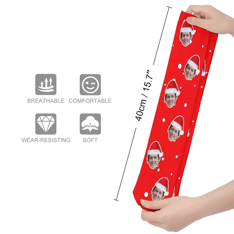 FacePajamas Sublimated Crew Socks-2WH-SDS Custom Face Sublimated Crew Socks Red Socks Personalized Funny Photo Socks Gift for Christmas