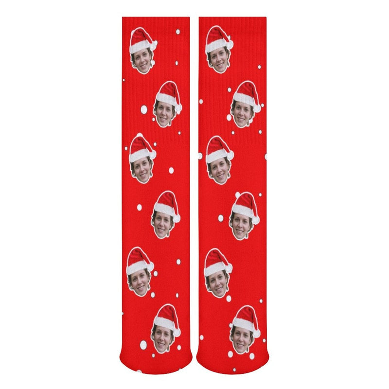 FacePajamas Sublimated Crew Socks-2WH-SDS Custom Face Sublimated Crew Socks Red Socks Personalized Funny Photo Socks Gift for Christmas