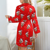 FacePajamas Pajama-2YX-SDS Custom Husband Face Red Christmas Hat Women's Long Pajamas Funny Personalized Photo Pajamas Kimono Robe