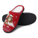 FacePajamas Slippers-2YX-SDS Custom Pet's Photo  & Name Christmas Hat Red All Over Print Cotton Slippers