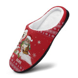 FacePajamas Slippers-2YX-SDS Custom Pet's Photo  & Name Christmas Hat Red All Over Print Cotton Slippers