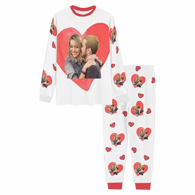 FacePajamas Pajama Custom Photo Love Heart Couple Matching Pajamas Personalized Women Men Long Sleeve Pajamas Photo Gifts