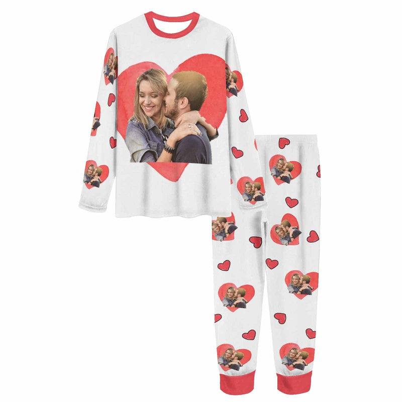 FacePajamas Pajama Custom Photo Love Heart Couple Matching Pajamas Personalized Women Men Long Sleeve Pajamas Photo Gifts