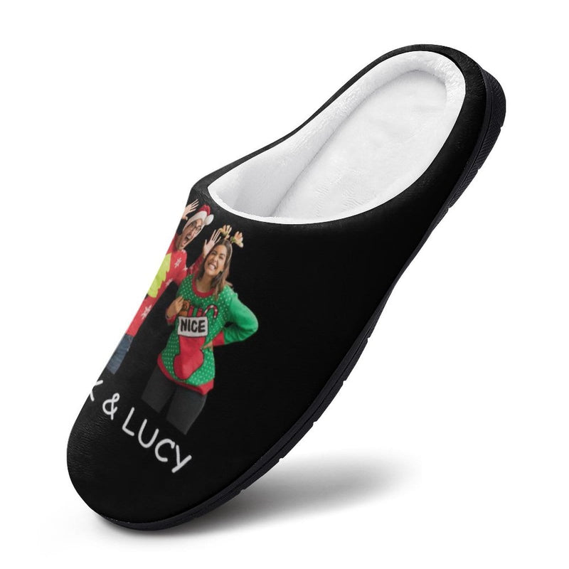 FacePajamas Slippers-2YX-SDS Custom Photo&Name Couples Women's All Over Print Cotton Slippers