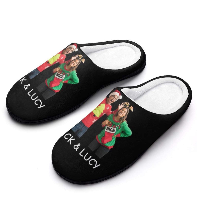 FacePajamas Slippers-2YX-SDS Custom Photo&Name Couples Women's All Over Print Cotton Slippers