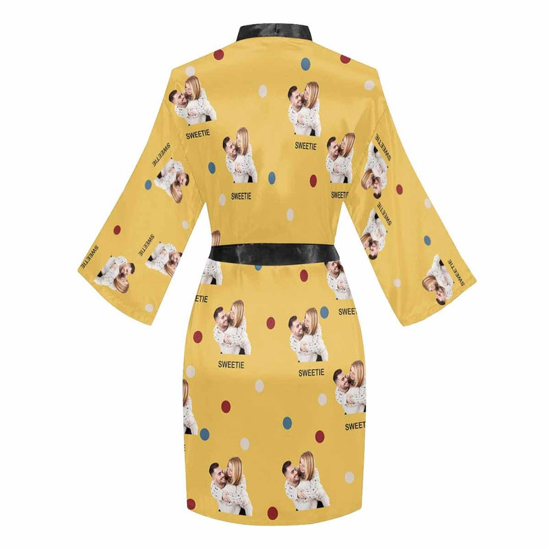 FacePajamas Pajama Custom Photo Sweetie Yellow Women's Summer Short Pajamas Personalized Photo Pajamas Kimono Robe