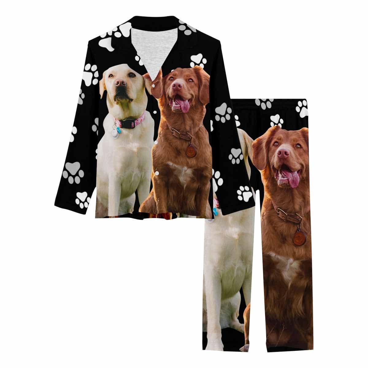 FacePajamas Pajama Custom Photo Two Dog Face Nightwear Personalized Women's Slumber Party Long Pajama Set