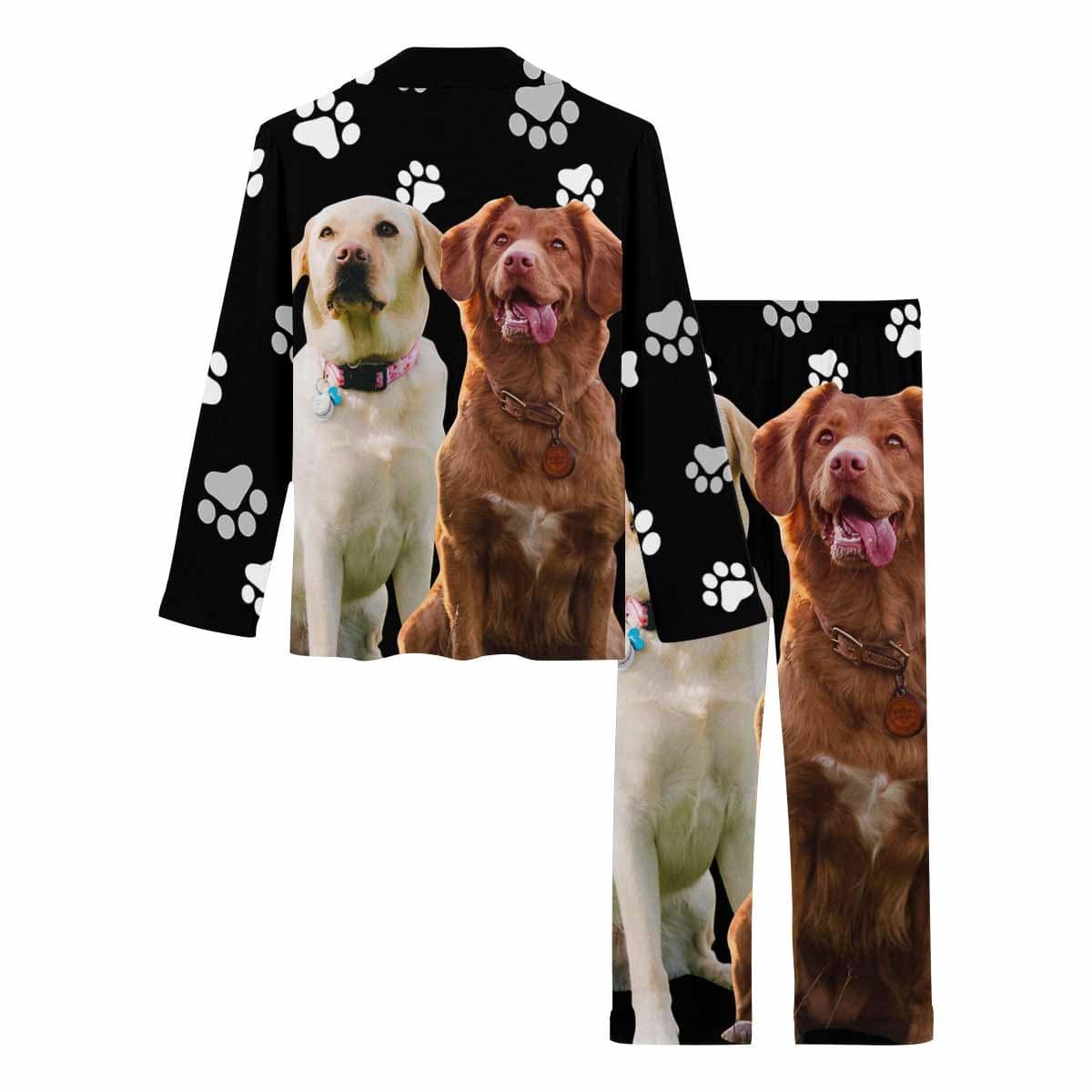 FacePajamas Pajama Custom Photo Two Dog Face Nightwear Personalized Women's Slumber Party Long Pajama Set