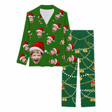 FacePajamas Pajama Custom Son Face Pajamas Green Christmas Hat Sleepwear Personalized Women's Slumber Party Long Pajama Set